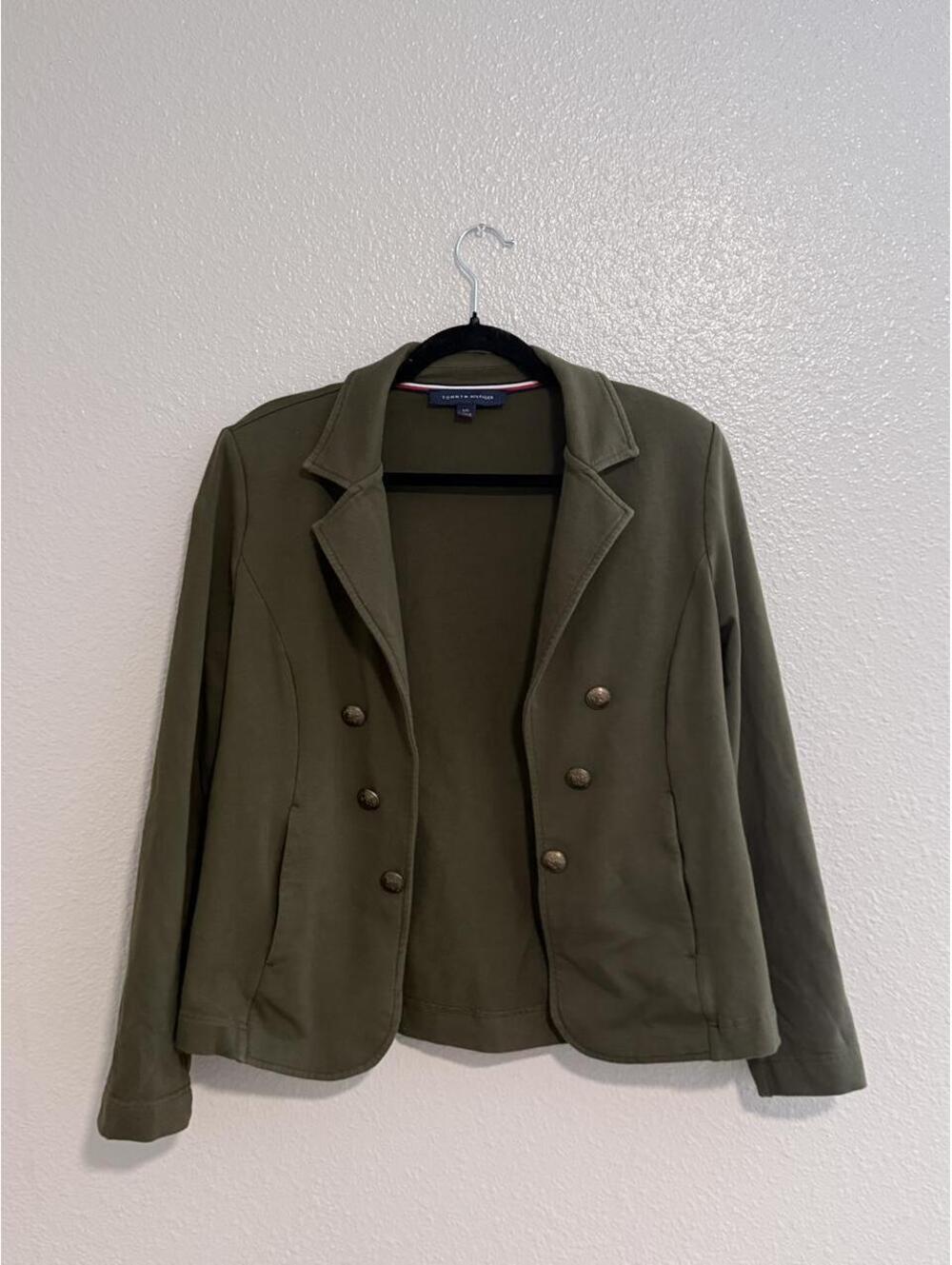 Tommy Hilfiger Olive Green Military-Style Open Blazer | Large